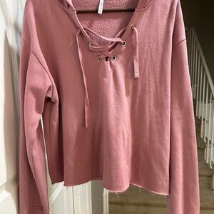 Z Supply Dusty Pink Lace-Up Hoodie